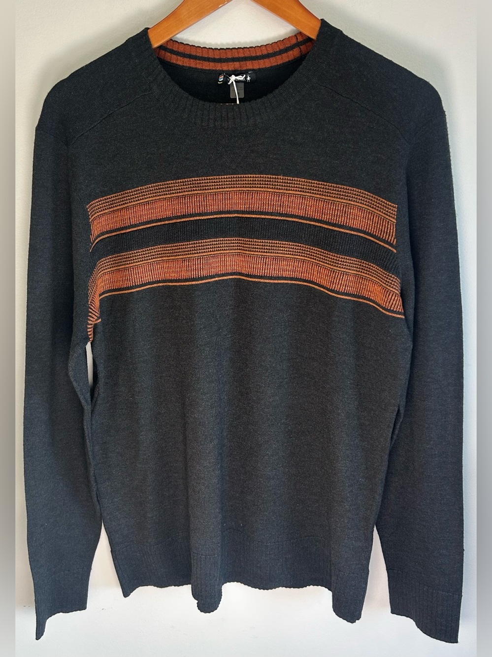 SmartWool Mens Sparwood Stripe Crew Neck Sweater Size M Pullover Gray Orange NWT - Picture 3 of 12